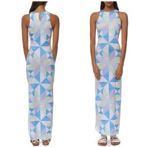 Mara Hoffman Column Dress, Fractals Turquoise, Side Slits, Sleeveless, Large